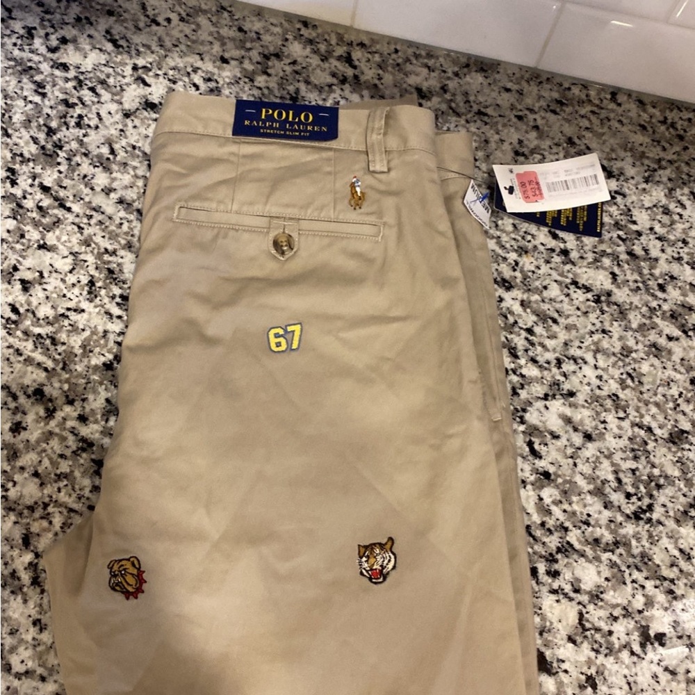 Polo Ralph Lauren Embroidered Khaki Tan  Chino Pants 34/34 New with Tags
